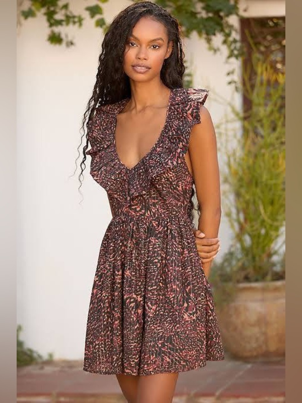 By Anthropologie Dress β V-Neck Bubble Lurex Abstract Print Mini XS